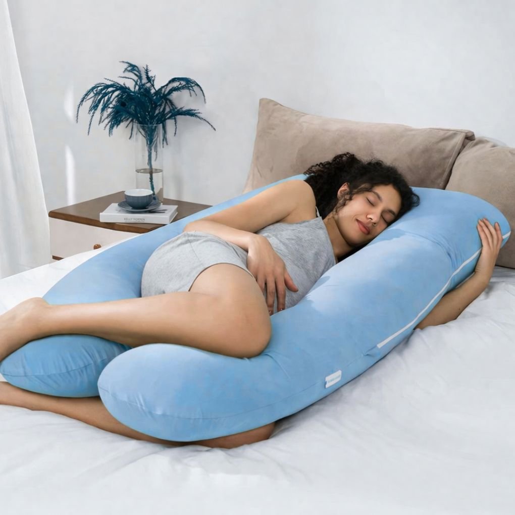 Full body U shaped maternity pillow available online in India for complete pregnancy comfort and support