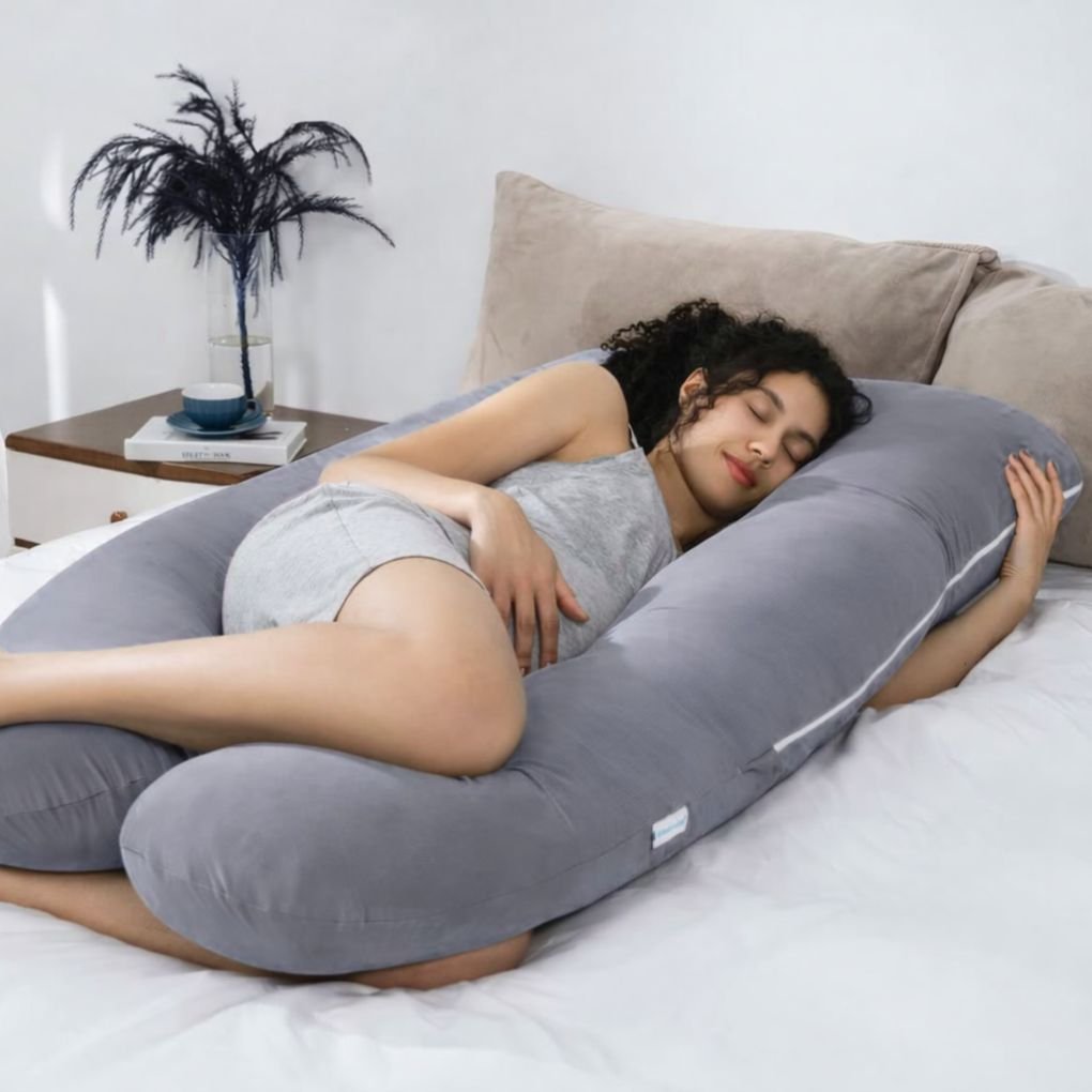 U shaped maternity pillow used for breastfeeding support and postpartum recovery after delivery in India